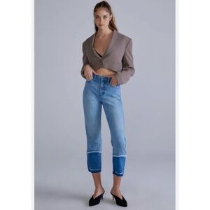 Ceros Jeans Women's High Rise Crop Straight Leg Denim Two Toned